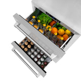 ZLINE 24 in. Touchstone 168 Can Outdoor-Rated Dual Refrigerator Drawer with DuraSnow® Stainless Steel Doors (RDSO-SN-24) - (RDSOSN24) -