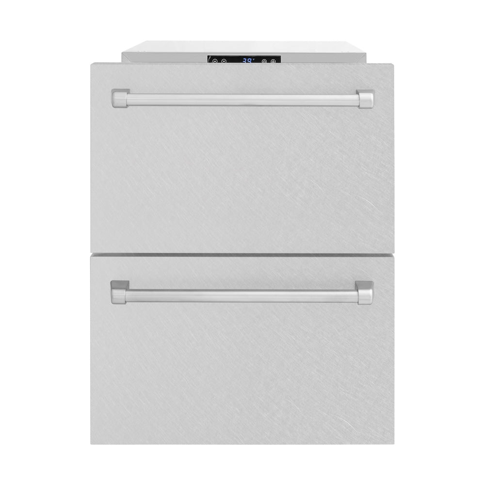 ZLINE 24 in. Touchstone 168 Can Outdoor-Rated Dual Refrigerator Drawer with DuraSnow® Stainless Steel Doors (RDSO-SN-24) - (RDSOSN24) -