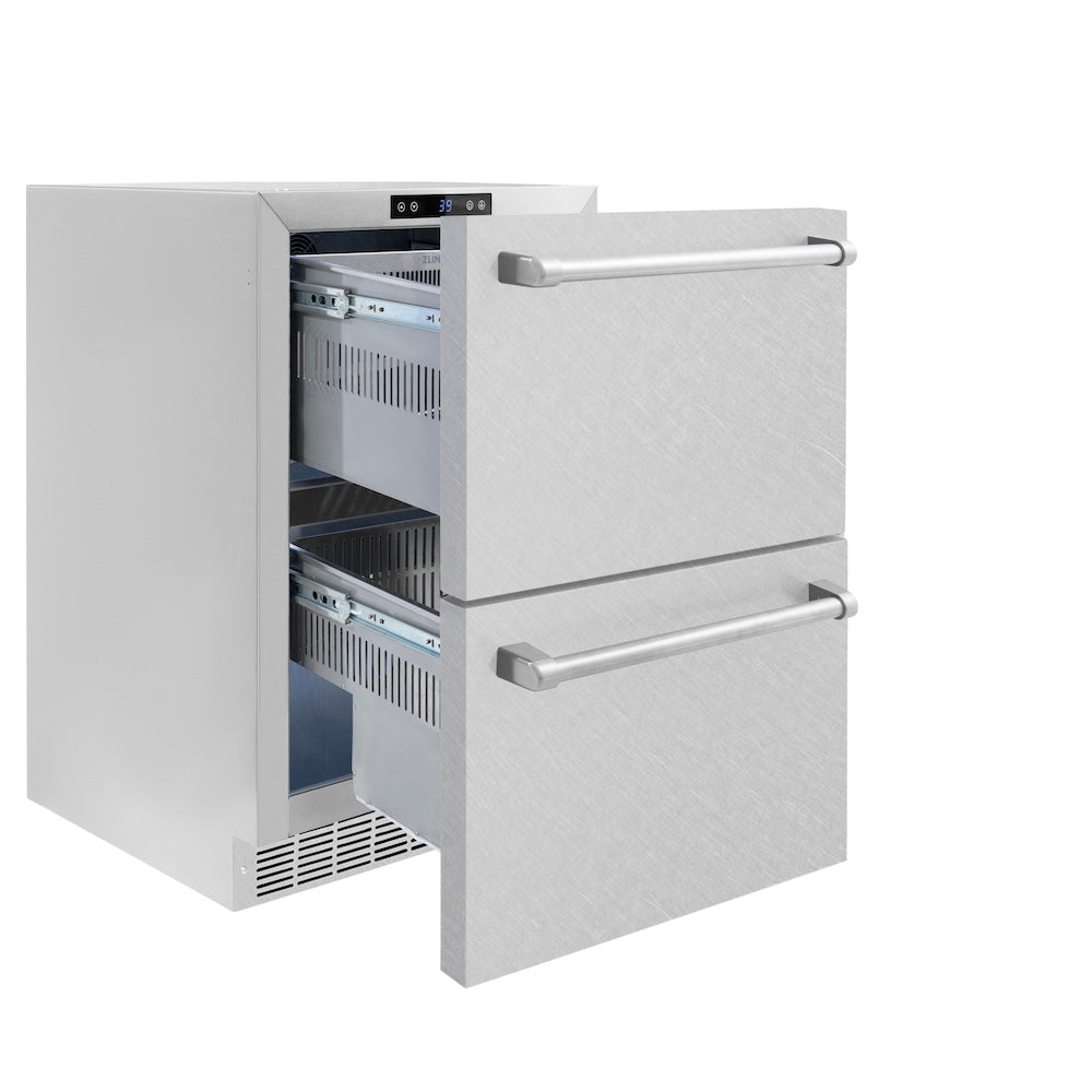 ZLINE 24 in. Touchstone 168 Can Outdoor-Rated Dual Refrigerator Drawer with DuraSnow® Stainless Steel Doors (RDSO-SN-24) - (RDSOSN24) -