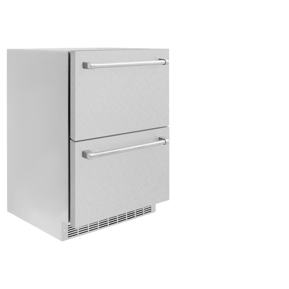 ZLINE 24 in. Touchstone 168 Can Outdoor-Rated Dual Refrigerator Drawer with DuraSnow® Stainless Steel Doors (RDSO-SN-24) - (RDSOSN24) -