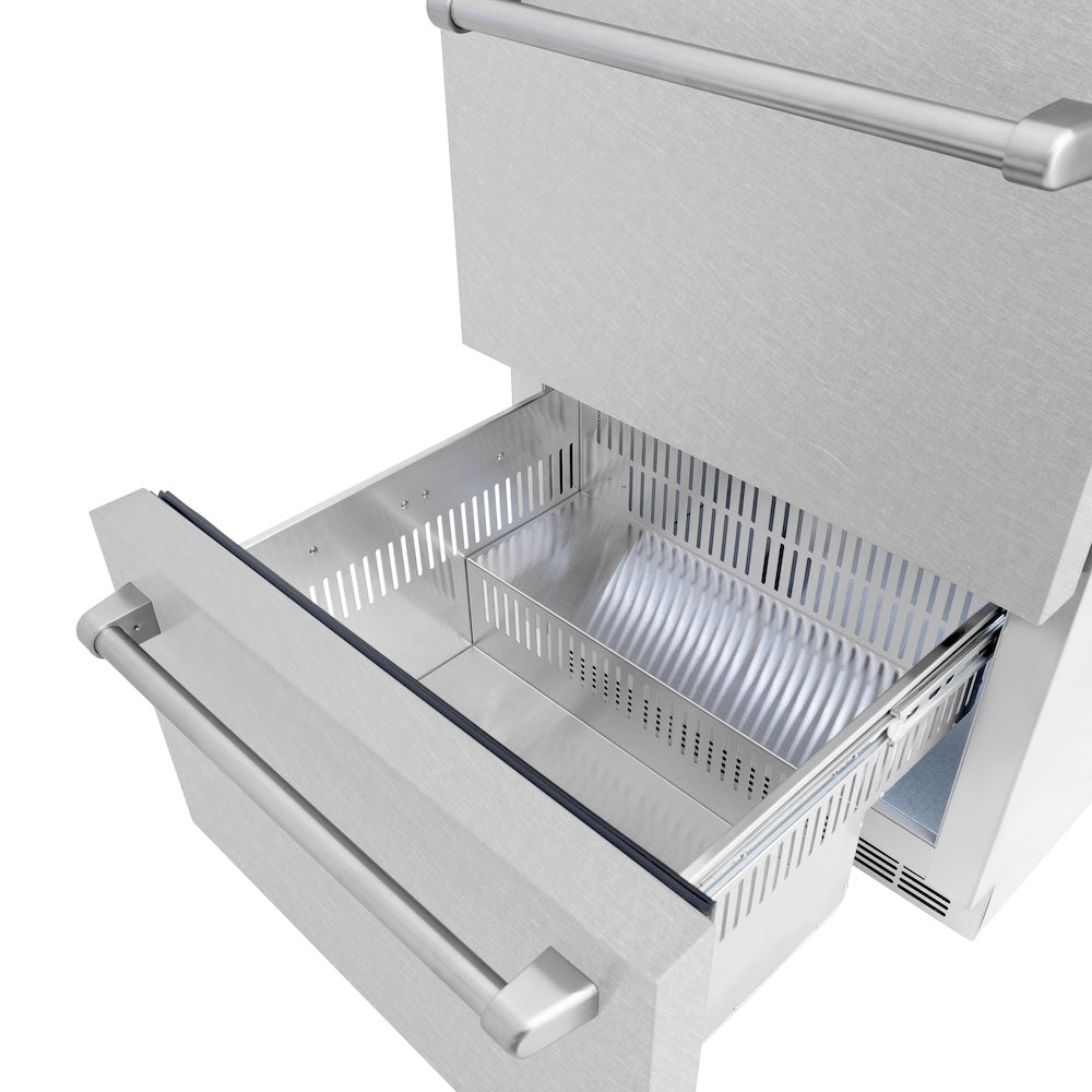 ZLINE 24 in. Touchstone 168 Can Outdoor-Rated Dual Refrigerator Drawer with DuraSnow® Stainless Steel Doors (RDSO-SN-24) - (RDSOSN24) -