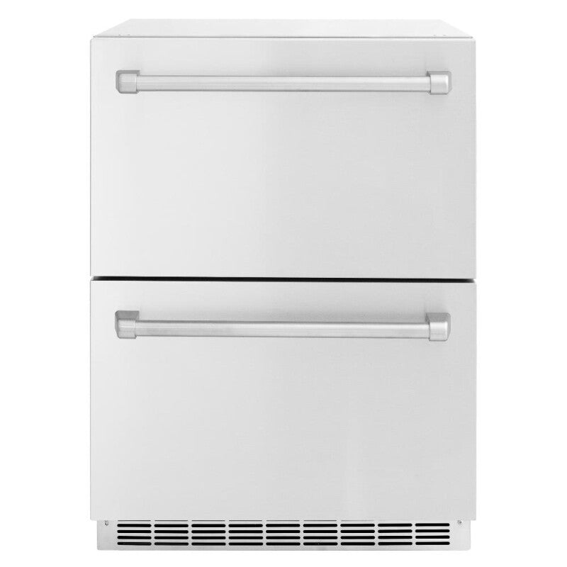ZLINE 24 in. Touchstone 168 Can Outdoor-Rated Dual Refrigerator Drawer with Stainless Steel Doors (RDSO-ST-24) - (RDSOST24) -