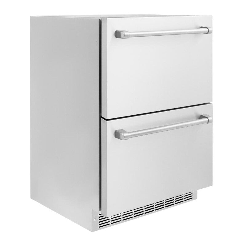 ZLINE 24 in. Touchstone 168 Can Outdoor-Rated Dual Refrigerator Drawer with Stainless Steel Doors (RDSO-ST-24) - (RDSOST24) -