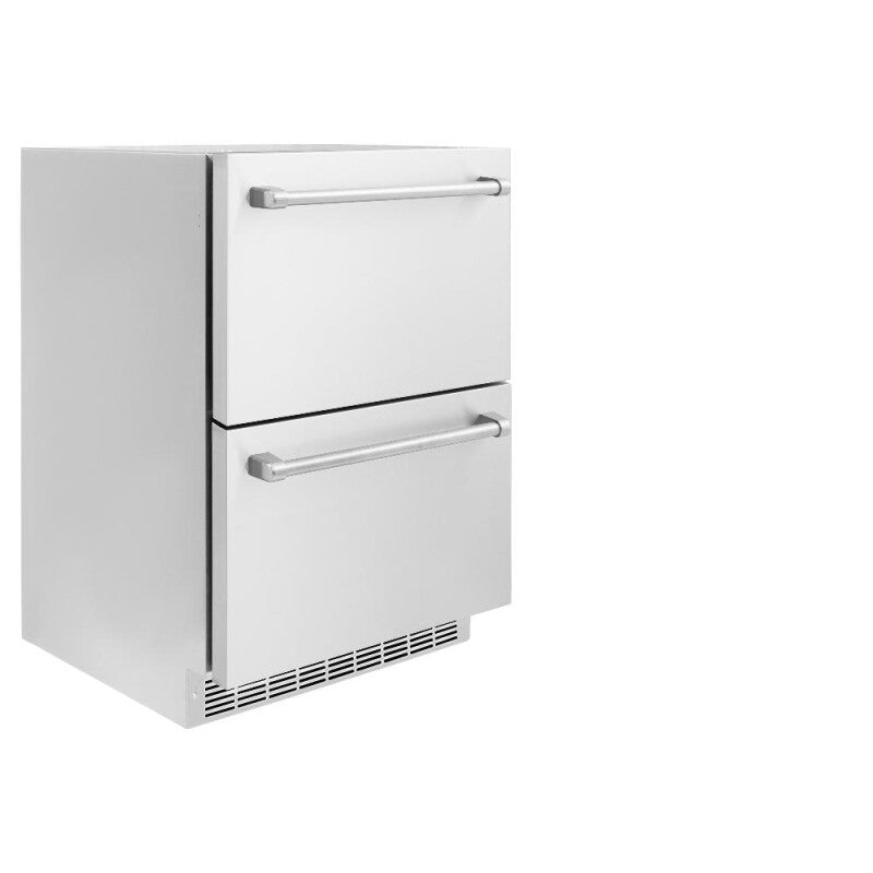 ZLINE 24 in. Touchstone 168 Can Outdoor-Rated Dual Refrigerator Drawer with Stainless Steel Doors (RDSO-ST-24) - (RDSOST24) -