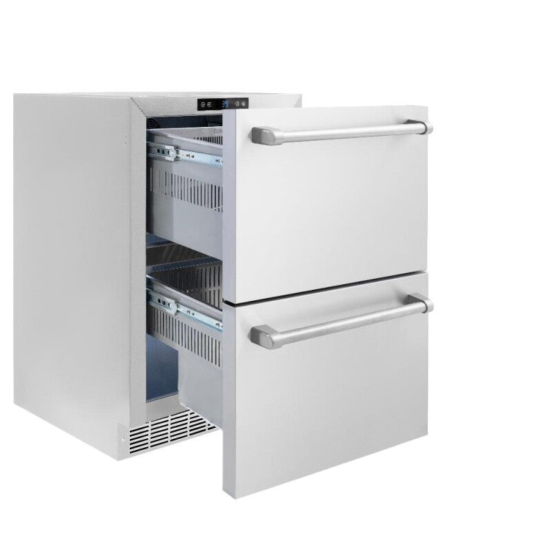 ZLINE 24 in. Touchstone 168 Can Outdoor-Rated Dual Refrigerator Drawer with Stainless Steel Doors (RDSO-ST-24) - (RDSOST24) -