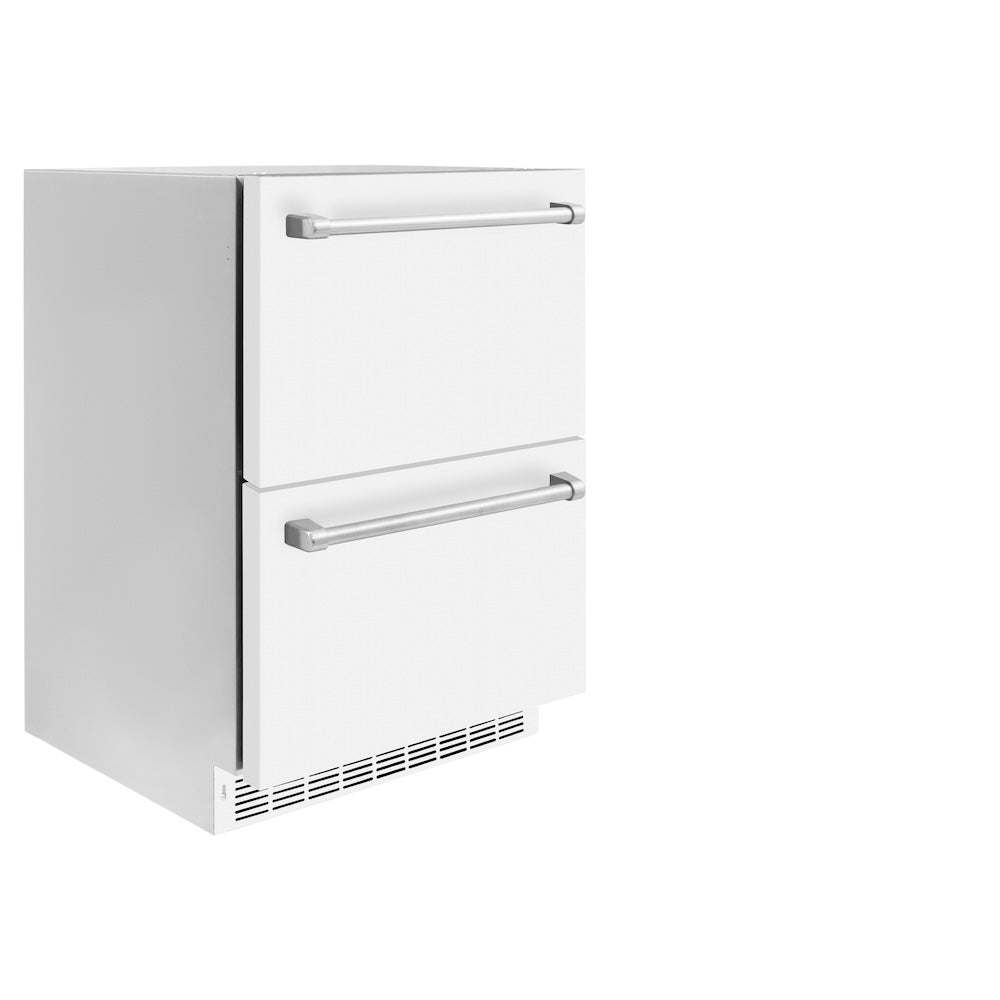 ZLINE 24 in. Touchstone 168 Can Outdoor-Rated Dual Refrigerator Drawer with White Matte Doors (RDSO-WM-24) - (RDSOWM24) -