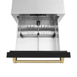 ZLINE Autograph Edition 24 in. Touchstone 168 Can Outdoor-Rated Dual Refrigerator Drawer with Black Matte Doors and Champagne Bronze Handles (RDSOZ-BLM-24-CB) - (RDSOZBLM24CB) -