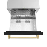 ZLINE Autograph Edition 24 in. Touchstone 168 Can Outdoor-Rated Dual Refrigerator Drawer with Black Matte Doors and Champagne Bronze Handles (RDSOZ-BLM-24-CB) - (RDSOZBLM24CB) -