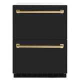 Autograph Edition 24 in. Touchstone 168 Can Outdoor-Rated Dual Refrigerator Drawer with Black Matte Doors and Polished Gold Handles - (RDSOZBLM24G) -