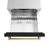Autograph Edition 24 in. Touchstone 168 Can Outdoor-Rated Dual Refrigerator Drawer with Black Matte Doors and Polished Gold Handles - (RDSOZBLM24G) -