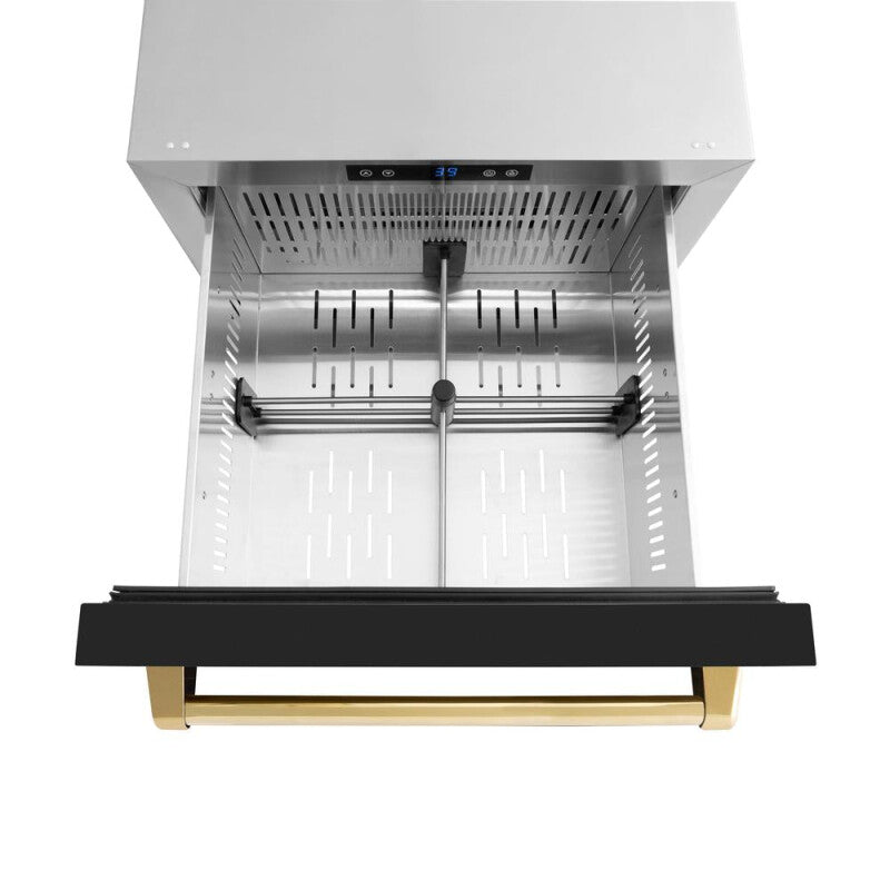 Autograph Edition 24 in. Touchstone 168 Can Outdoor-Rated Dual Refrigerator Drawer with Black Matte Doors and Polished Gold Handles - (RDSOZBLM24G) -