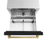 Autograph Edition 24 in. Touchstone 168 Can Outdoor-Rated Dual Refrigerator Drawer with Black Matte Doors and Polished Gold Handles - (RDSOZBLM24G) -