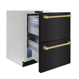 ZLINE Autograph Edition 24 in. Touchstone 168 Can Outdoor-Rated Dual Refrigerator Drawer with Black Stainless Steel Doors and Champagne Bronze Handles (RDSOZ-BS-24-CB) - (RDSOZBS24CB) -