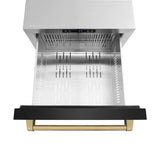 ZLINE Autograph Edition 24 in. Touchstone 168 Can Outdoor-Rated Dual Refrigerator Drawer with Black Stainless Steel Doors and Champagne Bronze Handles (RDSOZ-BS-24-CB) - (RDSOZBS24CB) -