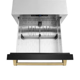 ZLINE Autograph Edition 24 in. Touchstone 168 Can Outdoor-Rated Dual Refrigerator Drawer with Black Stainless Steel Doors and Champagne Bronze Handles (RDSOZ-BS-24-CB) - (RDSOZBS24CB) -