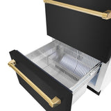 ZLINE Autograph Edition 24 in. Touchstone 168 Can Outdoor-Rated Dual Refrigerator Drawer with Black Stainless Steel Doors and Polished Gold Handles (RDSOZ-BS-24-G) - (RDSOZBS24G) -