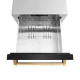 ZLINE Autograph Edition 24 in. Touchstone 168 Can Outdoor-Rated Dual Refrigerator Drawer with Black Stainless Steel Doors and Polished Gold Handles (RDSOZ-BS-24-G) - (RDSOZBS24G) -