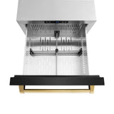 ZLINE Autograph Edition 24 in. Touchstone 168 Can Outdoor-Rated Dual Refrigerator Drawer with Black Stainless Steel Doors and Polished Gold Handles (RDSOZ-BS-24-G) - (RDSOZBS24G) -