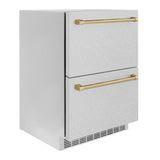 ZLINE Autograph Edition 24 in. Touchstone 168 Can Outdoor-Rated Dual Refrigerator Drawer with DuraSnow® Stainless Steel Doors and Champagne Bronze Handles (RDSOZ-SN-24-CB) - (RDSOZSN24CB) -