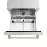 ZLINE Autograph Edition 24 in. Touchstone 168 Can Outdoor-Rated Dual Refrigerator Drawer with DuraSnow® Stainless Steel Doors and Champagne Bronze Handles (RDSOZ-SN-24-CB) - (RDSOZSN24CB) -