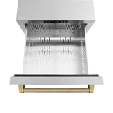 ZLINE Autograph Edition 24 in. Touchstone 168 Can Outdoor-Rated Dual Refrigerator Drawer with DuraSnow® Stainless Steel Doors and Champagne Bronze Handles (RDSOZ-SN-24-CB) - (RDSOZSN24CB) -