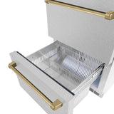 ZLINE Autograph Edition 24 in. Touchstone 168 Can Outdoor-Rated Dual Refrigerator Drawer with DuraSnow® Stainless Steel Doors and Champagne Bronze Handles (RDSOZ-SN-24-CB) - (RDSOZSN24CB) -