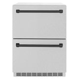 ZLINE Autograph Edition 24 in. Touchstone 168 Can Outdoor-Rated Dual Refrigerator Drawer with DuraSnow® Stainless Steel Doors and Matte Black Handles (RDSOZ-SN-24-MB) - (RDSOZSN24MB) -
