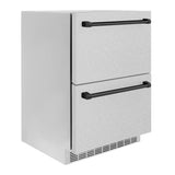 ZLINE Autograph Edition 24 in. Touchstone 168 Can Outdoor-Rated Dual Refrigerator Drawer with DuraSnow® Stainless Steel Doors and Matte Black Handles (RDSOZ-SN-24-MB) - (RDSOZSN24MB) -