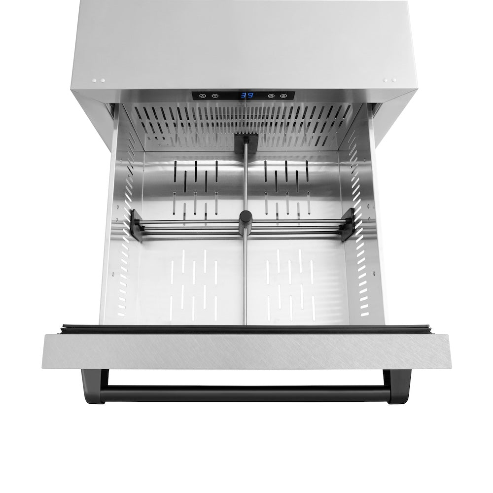 ZLINE Autograph Edition 24 in. Touchstone 168 Can Outdoor-Rated Dual Refrigerator Drawer with DuraSnow® Stainless Steel Doors and Matte Black Handles (RDSOZ-SN-24-MB) - (RDSOZSN24MB) -
