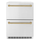 ZLINE Autograph Edition 24 in. Touchstone 168 Can Outdoor-Rated Dual Refrigerator Drawer with Stainless Steel Doors and Champagne Bronze Handles (RDSOZ-ST-24-CB) - (RDSOZST24CB) -