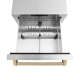 ZLINE Autograph Edition 24 in. Touchstone 168 Can Outdoor-Rated Dual Refrigerator Drawer with Stainless Steel Doors and Champagne Bronze Handles (RDSOZ-ST-24-CB) - (RDSOZST24CB) -