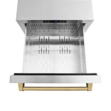 ZLINE Autograph Edition 24 in. Touchstone 168 Can Outdoor-Rated Dual Refrigerator Drawer with Stainless Steel Doors and Champagne Bronze Handles (RDSOZ-ST-24-CB) - (RDSOZST24CB) -