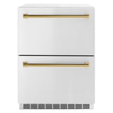 ZLINE Autograph Edition 24 in. Touchstone 168 Can Outdoor-Rated Dual Refrigerator Drawer with Stainless Steel Doors and Polished Gold Handles (RDSOZ-ST-24-G) - (RDSOZST24G) -