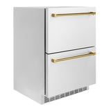 ZLINE Autograph Edition 24 in. Touchstone 168 Can Outdoor-Rated Dual Refrigerator Drawer with Stainless Steel Doors and Polished Gold Handles (RDSOZ-ST-24-G) - (RDSOZST24G) -