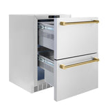 ZLINE Autograph Edition 24 in. Touchstone 168 Can Outdoor-Rated Dual Refrigerator Drawer with Stainless Steel Doors and Polished Gold Handles (RDSOZ-ST-24-G) - (RDSOZST24G) -