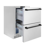ZLINE Autograph Edition 24 in. Touchstone 168 Can Outdoor-Rated Dual Refrigerator Drawer with Stainless Steel Doors and Matte Black Handles (RDSOZ-ST-24-MB) - (RDSOZST24MB) -