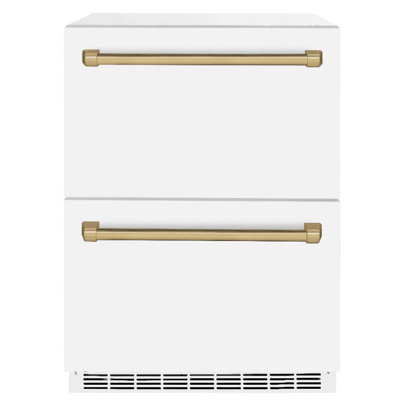 Autograph Edition 24 in. Touchstone 168 Can Outdoor-Rated Dual Refrigerator Drawer with White Matte Doors and Champagne Bronze Handles - (RDSOZWM24CB) -