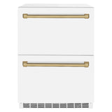 Autograph Edition 24 in. Touchstone 168 Can Outdoor-Rated Dual Refrigerator Drawer with White Matte Doors and Champagne Bronze Handles - (RDSOZWM24CB) -
