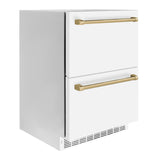 Autograph Edition 24 in. Touchstone 168 Can Outdoor-Rated Dual Refrigerator Drawer with White Matte Doors and Champagne Bronze Handles - (RDSOZWM24CB) -