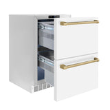 Autograph Edition 24 in. Touchstone 168 Can Outdoor-Rated Dual Refrigerator Drawer with White Matte Doors and Champagne Bronze Handles - (RDSOZWM24CB) -
