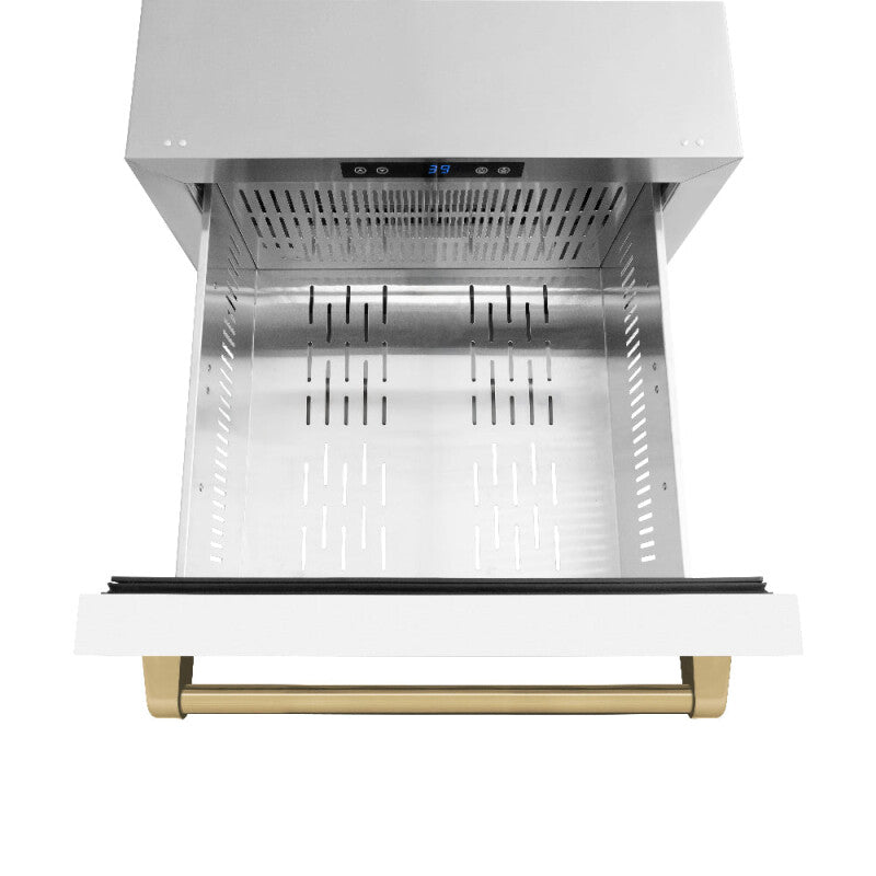 Autograph Edition 24 in. Touchstone 168 Can Outdoor-Rated Dual Refrigerator Drawer with White Matte Doors and Champagne Bronze Handles - (RDSOZWM24CB) -