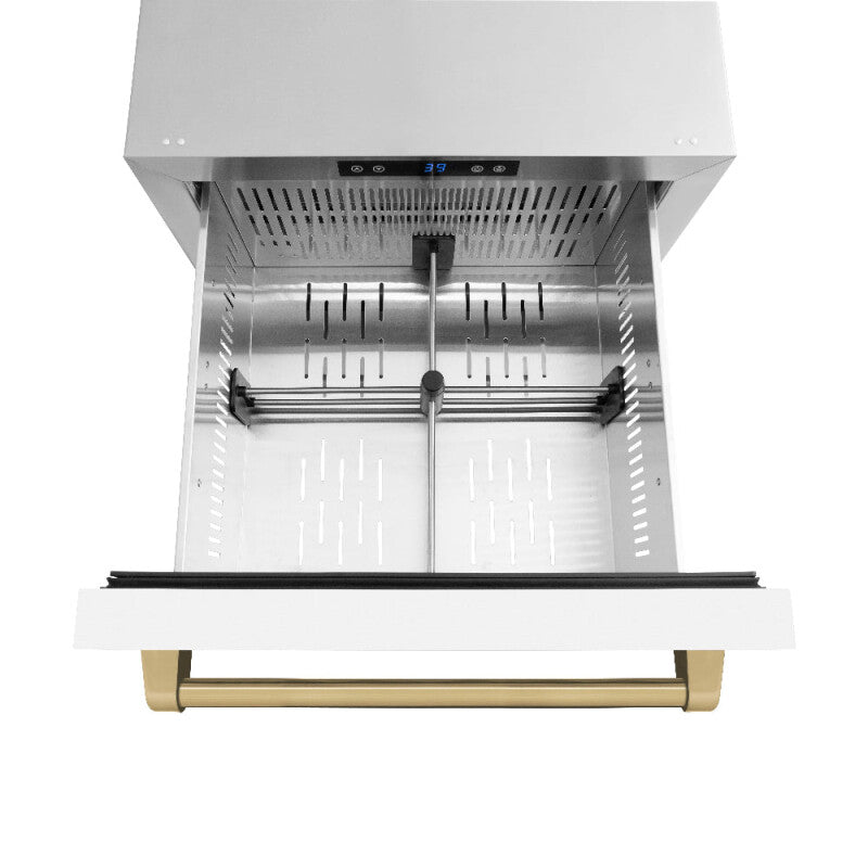 Autograph Edition 24 in. Touchstone 168 Can Outdoor-Rated Dual Refrigerator Drawer with White Matte Doors and Champagne Bronze Handles - (RDSOZWM24CB) -