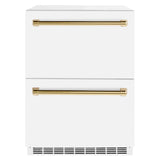 Autograph Edition 24 in. Touchstone 168 Can Outdoor-Rated Dual Refrigerator Drawer with White Matte Doors and Polished Gold Handles - (RDSOZWM24G) -