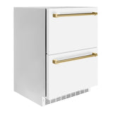 Autograph Edition 24 in. Touchstone 168 Can Outdoor-Rated Dual Refrigerator Drawer with White Matte Doors and Polished Gold Handles - (RDSOZWM24G) -