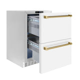 Autograph Edition 24 in. Touchstone 168 Can Outdoor-Rated Dual Refrigerator Drawer with White Matte Doors and Polished Gold Handles - (RDSOZWM24G) -