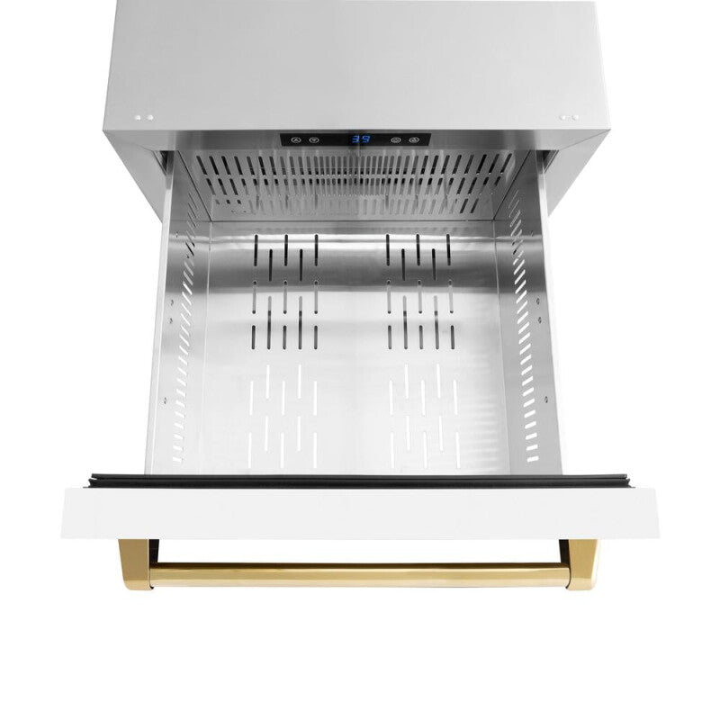 Autograph Edition 24 in. Touchstone 168 Can Outdoor-Rated Dual Refrigerator Drawer with White Matte Doors and Polished Gold Handles - (RDSOZWM24G) -