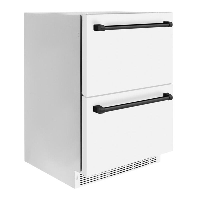 Autograph Edition 24 in. Touchstone 168 Can Outdoor-Rated Dual Refrigerator Drawer with White Matte Doors and Matte Black Handles - (RDSOZWM24MB) -