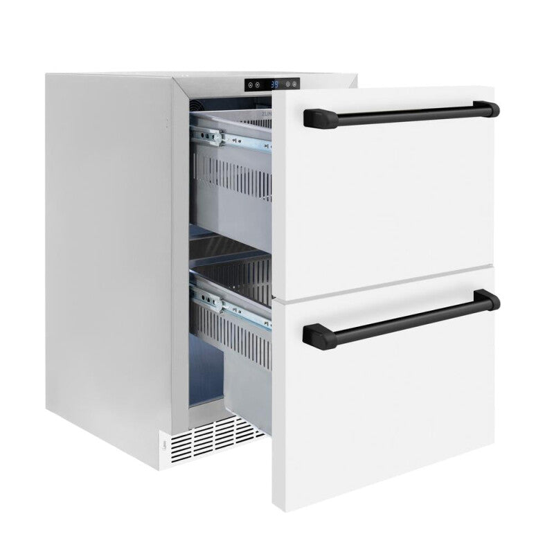 Autograph Edition 24 in. Touchstone 168 Can Outdoor-Rated Dual Refrigerator Drawer with White Matte Doors and Matte Black Handles - (RDSOZWM24MB) -