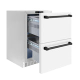 Autograph Edition 24 in. Touchstone 168 Can Outdoor-Rated Dual Refrigerator Drawer with White Matte Doors and Matte Black Handles - (RDSOZWM24MB) -