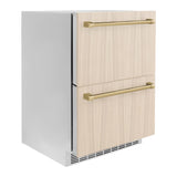 ZLINE Autograph Edition 24 in. Touchstone 168 Can Outdoor-Rated Dual Refrigerator Drawer with Panel-Ready Doors and Champagne Bronze Handles (RDSPOZ-24-CB) - (RDSPOZ24CB) -